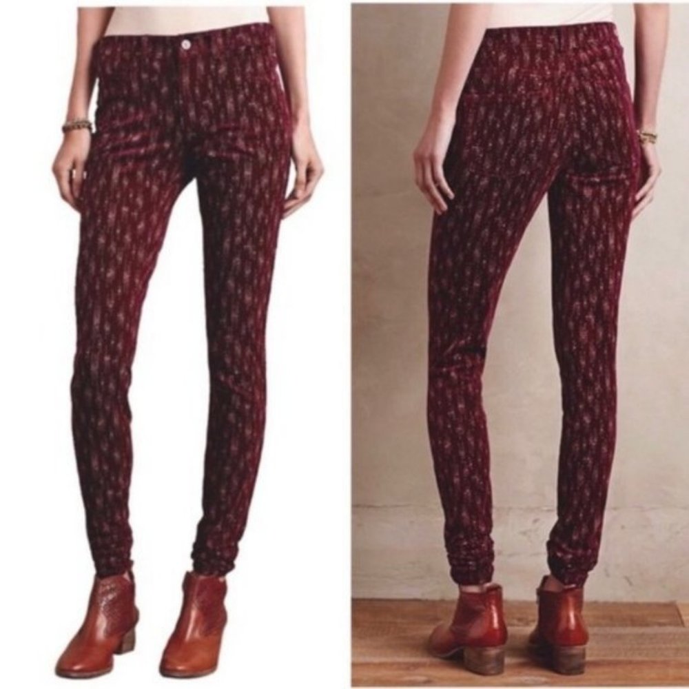 Anthro Pilcro Serif Print Skinny Lightweight Corduroy Pants